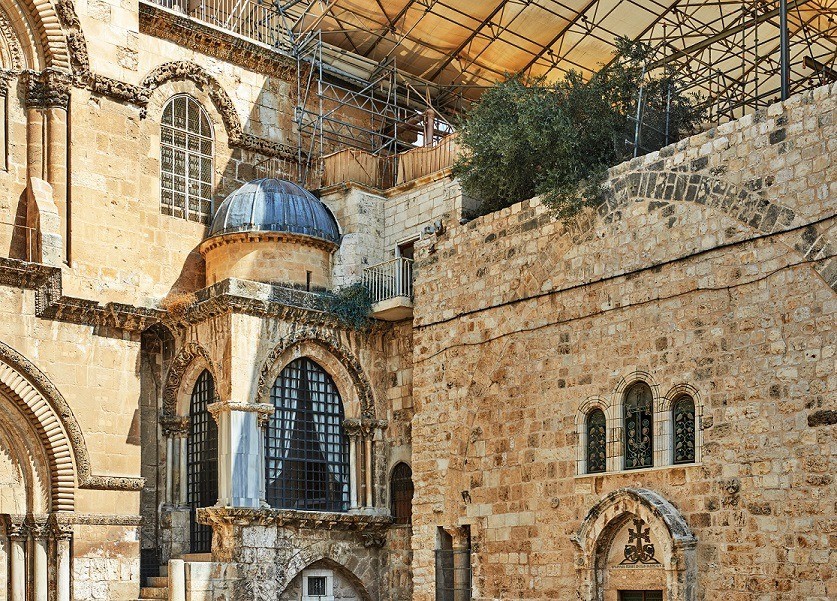 Church of the Holy Sepulchre in Old City. Is the most sacred place for all Christians in the world. Golgotha, Stone of Anointing, Grave