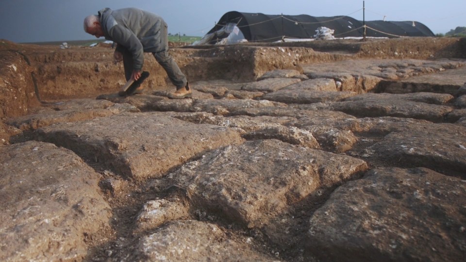 Excavators working at the site at the foot of Tel Megiddo in northern Israel.